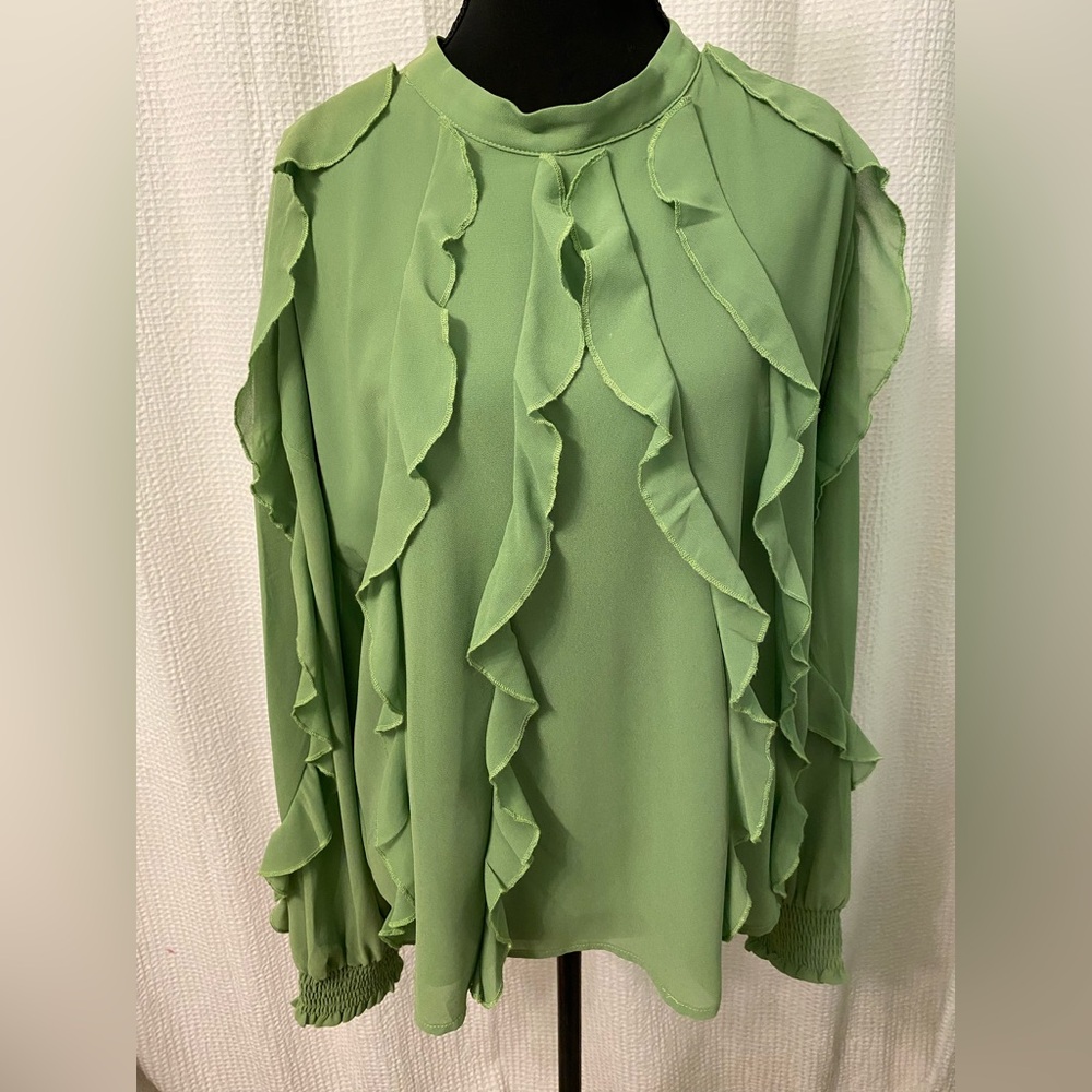 Chic Green Ruffle Blouse - Picture 3 of 8